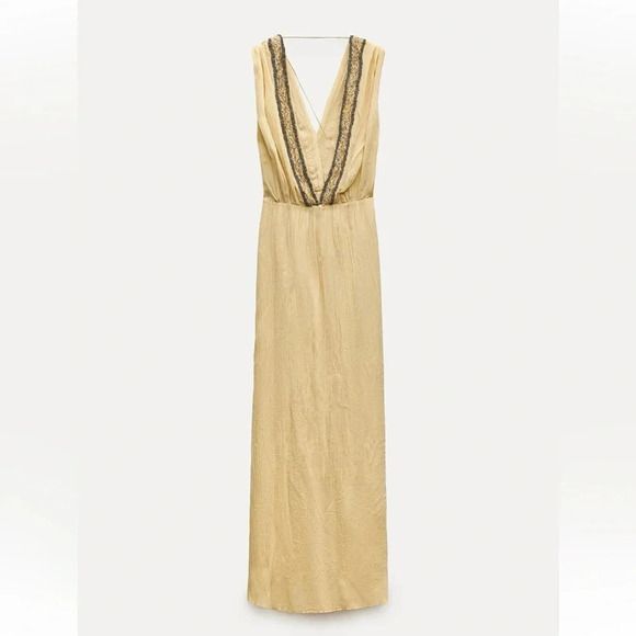 ZARA EMBROIDERED BEADED PASTEL YELLOW DRESS ZW COLLECTION - Picture 7 of 12